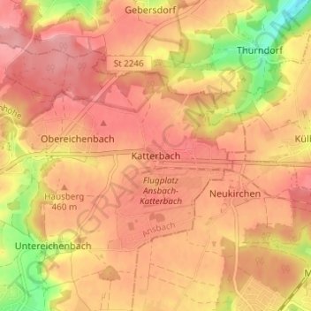Mappa topografica Katterbach, altitudine, rilievo