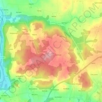 Mappa topografica Kerpolican, altitudine, rilievo
