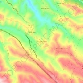 Mappa topografica Donnici Inferiore, altitudine, rilievo