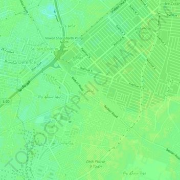 Mappa topografica Lidher, altitudine, rilievo
