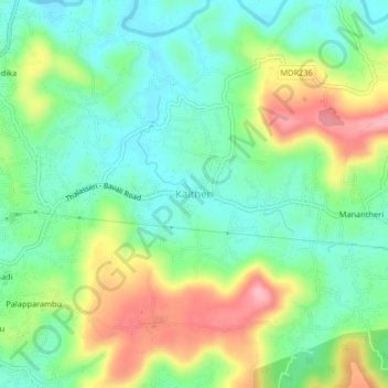Mappa topografica Kaitheri, altitudine, rilievo