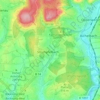 Mappa topografica Strümpfelbach, altitudine, rilievo