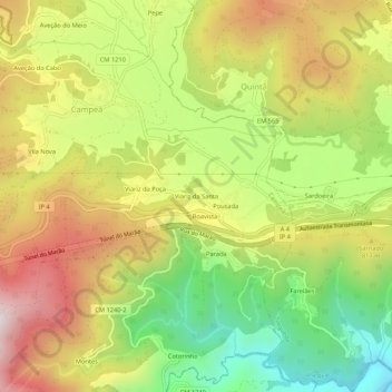 Mappa topografica Viariz da Santa, altitudine, rilievo