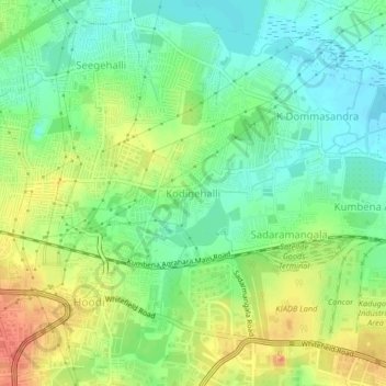 Mappa topografica Kodigehalli, altitudine, rilievo