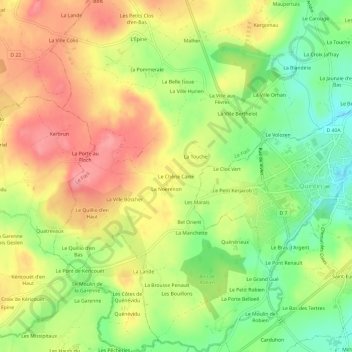 Mappa topografica Le Chêne Carré, altitudine, rilievo