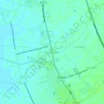 Mappa topografica San Nicolas, altitudine, rilievo