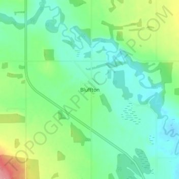 Mappa topografica Bluffton, altitudine, rilievo