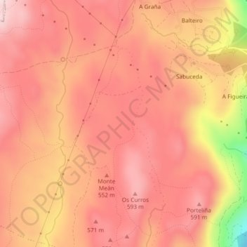 Mappa topografica Agro do Muíño, altitudine, rilievo