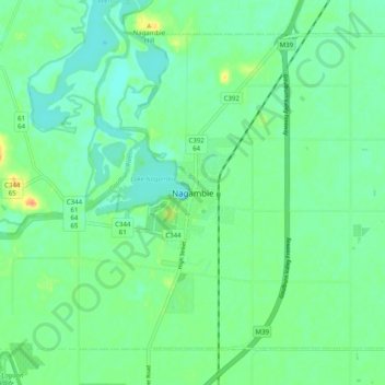 Mappa topografica Nagambie, altitudine, rilievo
