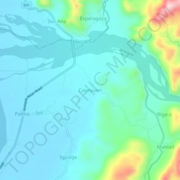 Mappa topografica Capoyuan, altitudine, rilievo