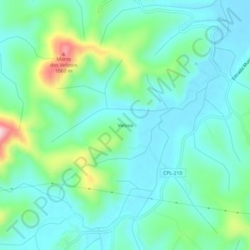 Mappa topografica Veloso, altitudine, rilievo