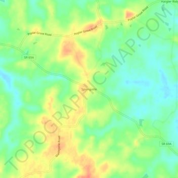 Mappa topografica Springville, altitudine, rilievo