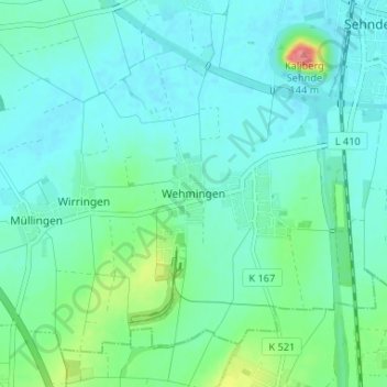 Mappa topografica Wehmingen, altitudine, rilievo