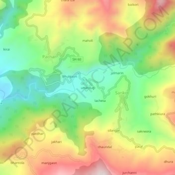Mappa topografica uttardug, altitudine, rilievo