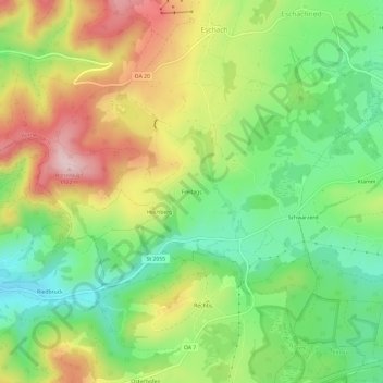 Mappa topografica Freitags, altitudine, rilievo