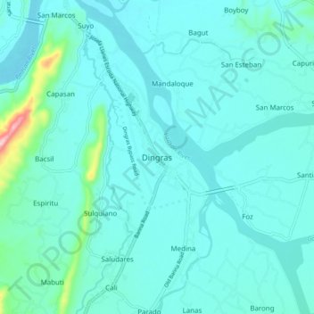 Mappa topografica Dingras, altitudine, rilievo
