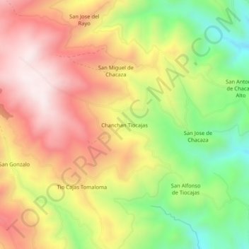 Mappa topografica Chanchan Tiocajas, altitudine, rilievo