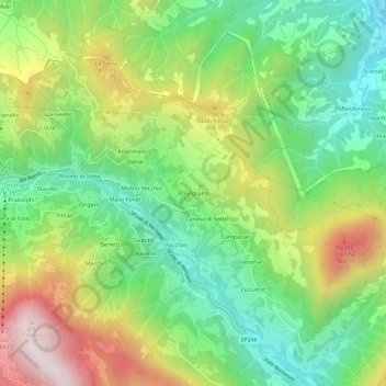 Mappa topografica Rovegliana, altitudine, rilievo