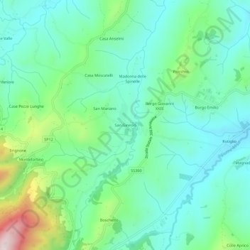Mappa topografica San Ginesio, altitudine, rilievo