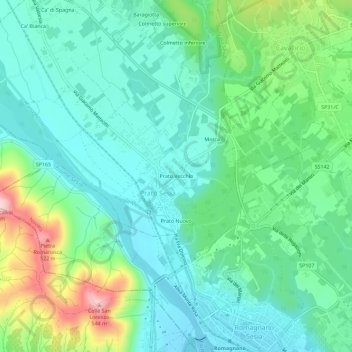 Mappa topografica Prato Vecchio, altitudine, rilievo