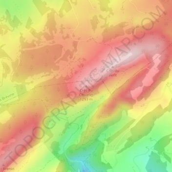 Mappa topografica Crêt du Cervelet, altitudine, rilievo