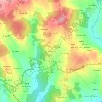 Mappa topografica Chinelo, altitudine, rilievo