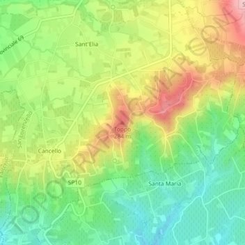 Mappa topografica Toppo, altitudine, rilievo