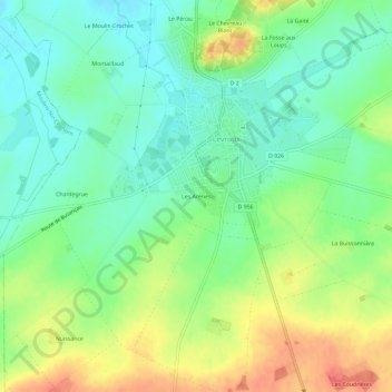 Mappa topografica Les Arènes, altitudine, rilievo