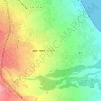 Mappa topografica Patelin, altitudine, rilievo