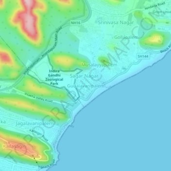 Mappa topografica Gudalavanipalem, altitudine, rilievo