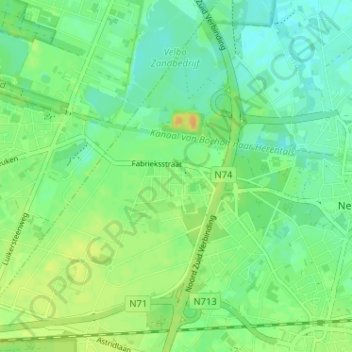 Mappa topografica Overpelt-Fabriek, altitudine, rilievo