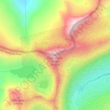 Mappa topografica Triple Divide Peak, altitudine, rilievo