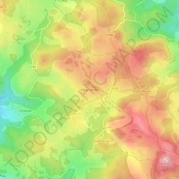 Mappa topografica Village de Miel, altitudine, rilievo