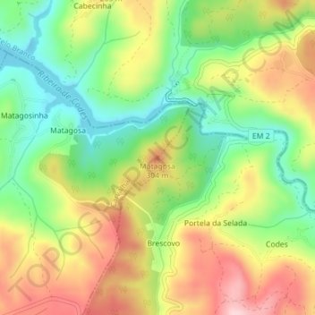 Mappa topografica Matagosa, altitudine, rilievo