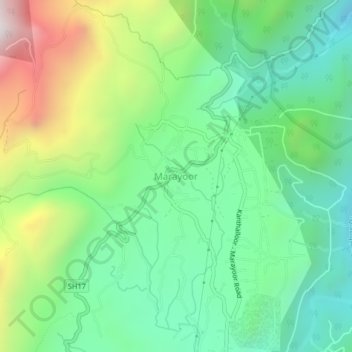 Mappa topografica Marayoor, altitudine, rilievo