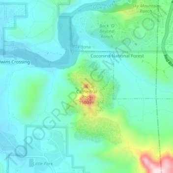 Mappa topografica Cathedral Rock, altitudine, rilievo
