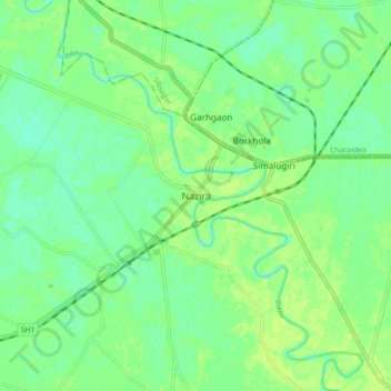 Mappa topografica Nazira, altitudine, rilievo