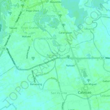 Mappa topografica Bacayao Sur, altitudine, rilievo