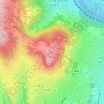 Mappa topografica Mont Cindre, altitudine, rilievo