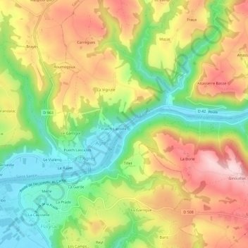 Mappa topografica Bellevue, altitudine, rilievo