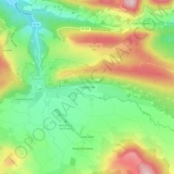 Mappa topografica Campferrier, altitudine, rilievo