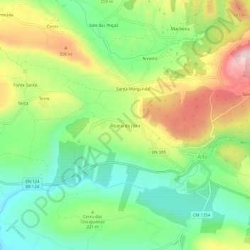 Mappa topografica Alcaria do João, altitudine, rilievo