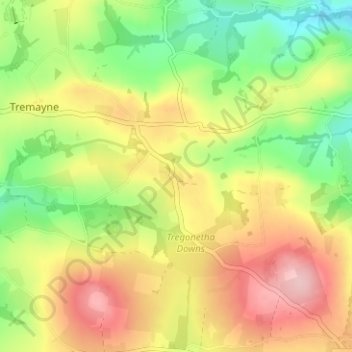 Mappa topografica Tregonetha, altitudine, rilievo