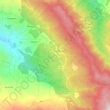 Mappa topografica Pomino, altitudine, rilievo