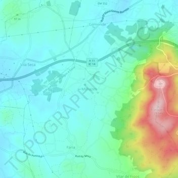 Mappa topografica Milhazes, altitudine, rilievo