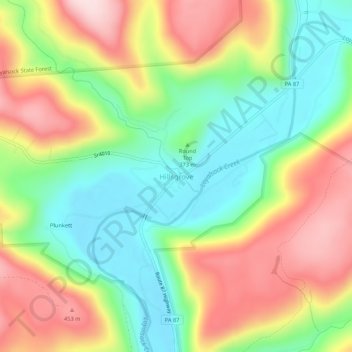 Mappa topografica Hillsgrove, altitudine, rilievo