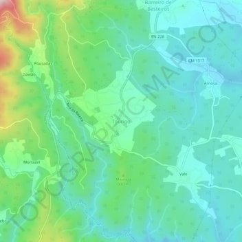 Mappa topografica Tourigo, altitudine, rilievo