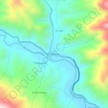 Mappa topografica Las Juntas, altitudine, rilievo