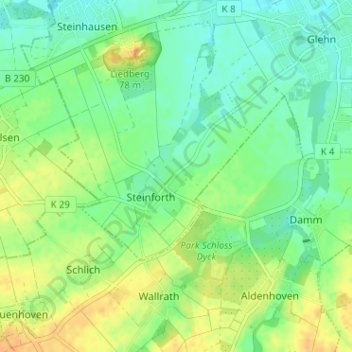 Mappa topografica Rubbelrath, altitudine, rilievo