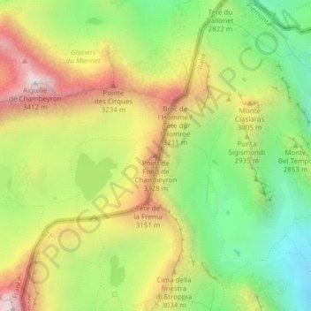 Mappa topografica Point de Fond de Chambeyron, altitudine, rilievo